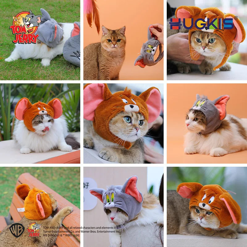 Tom and Jerry Pet Plush Headgear Cute Cat Mouse Cartoon Costume Hat Funny Headwear Dress Up
