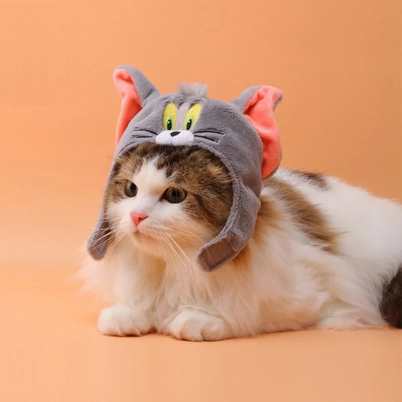 Tom and Jerry Pet Plush Headgear Cute Cat Mouse Cartoon Costume Hat Funny Headwear Dress Up