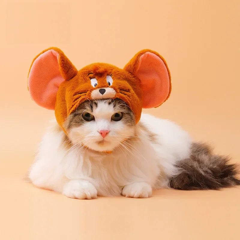 Tom and Jerry Pet Plush Headgear Cute Cat Mouse Cartoon Costume Hat Funny Headwear Dress Up